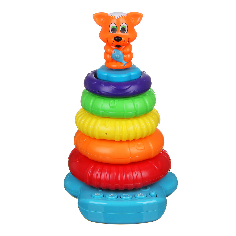 ИГРОЛЕНД Пирамидка обучающая в виде "Рыжего котика", звук, 2хАА, РР, 16х23,5х15см, арт.№ 272-715