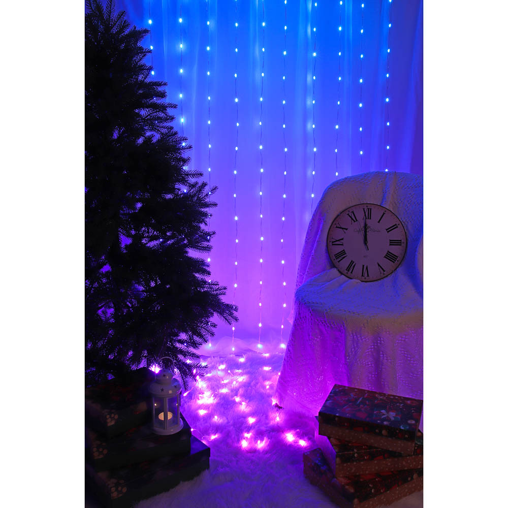 Гирлянда смарт занавес 3х3 м BY, 300 LED ламп, свечение RGB, многорежимный, USB 3.7В, арт.№ 384-119