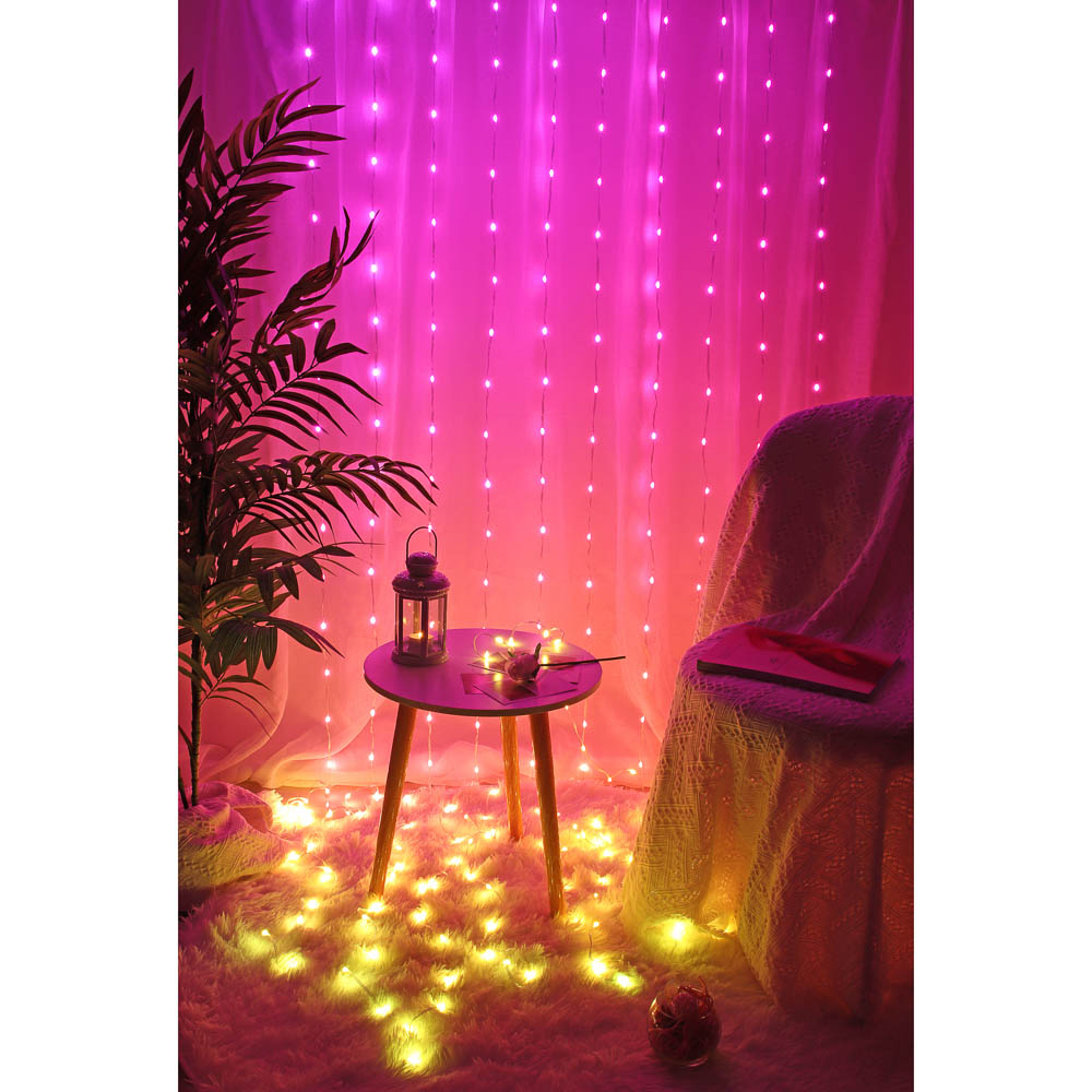 Гирлянда смарт занавес 3х3 м BY, 300 LED ламп, свечение RGB, многорежимный, USB 3.7В, арт.№ 384-119