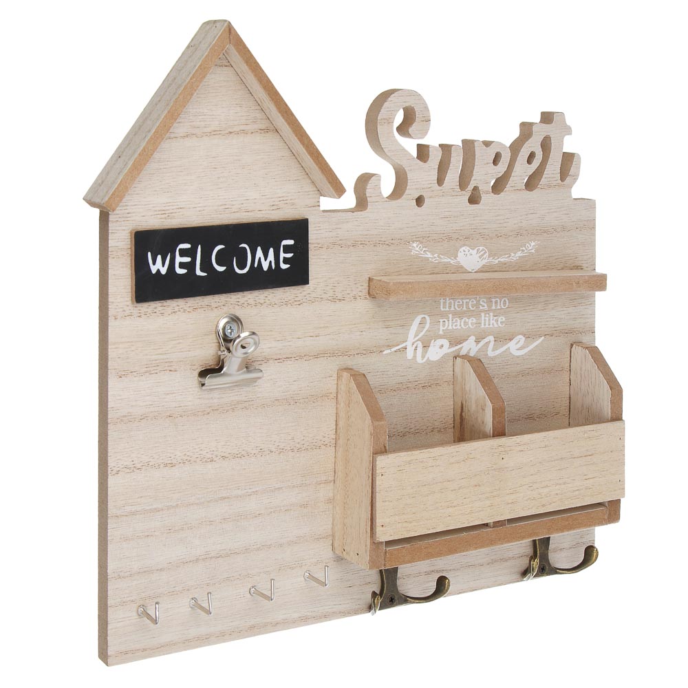 Ключница открытого типа, с полками, 8 крючков, 28x26см, МДФ, металл, арт.№ 510-237