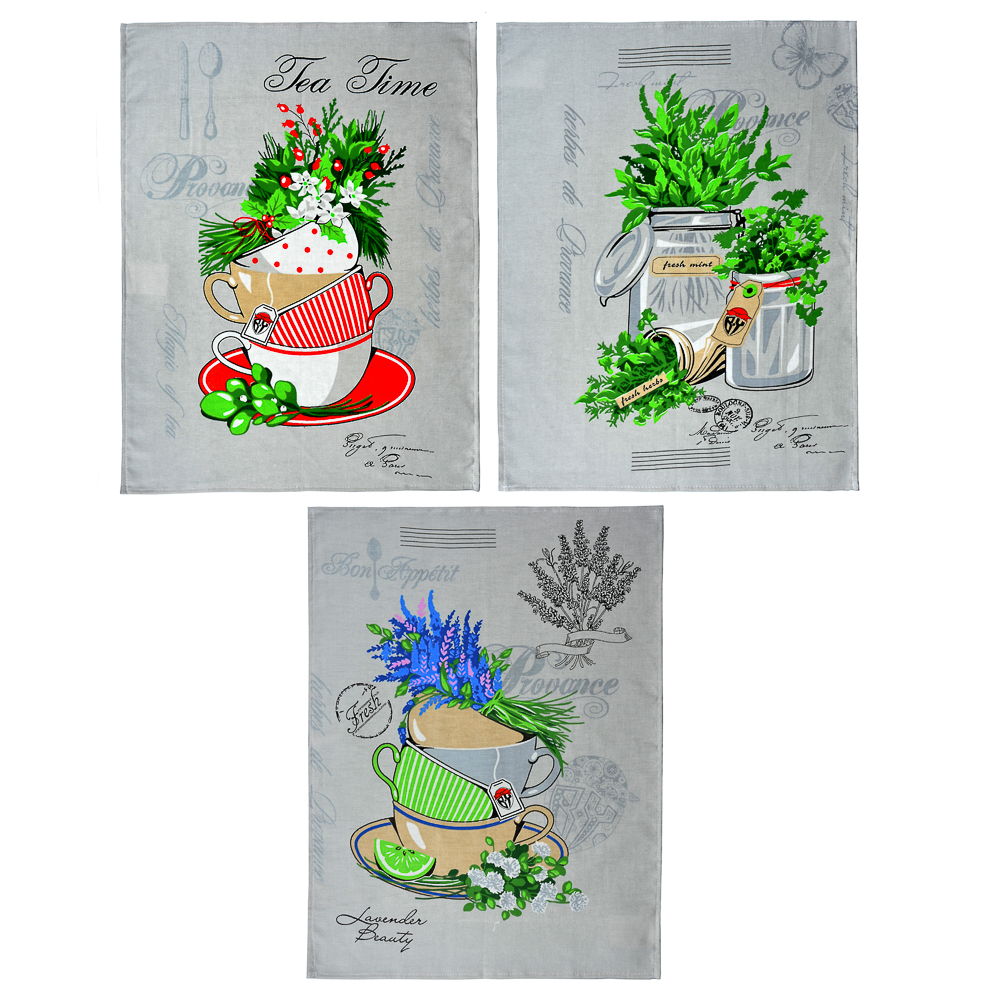 PROVANCE Полотенце кухонное, рогожка, 100% хлопок, 45х60см, "Полевые травы", 3 дизайна, арт.№ 434-084