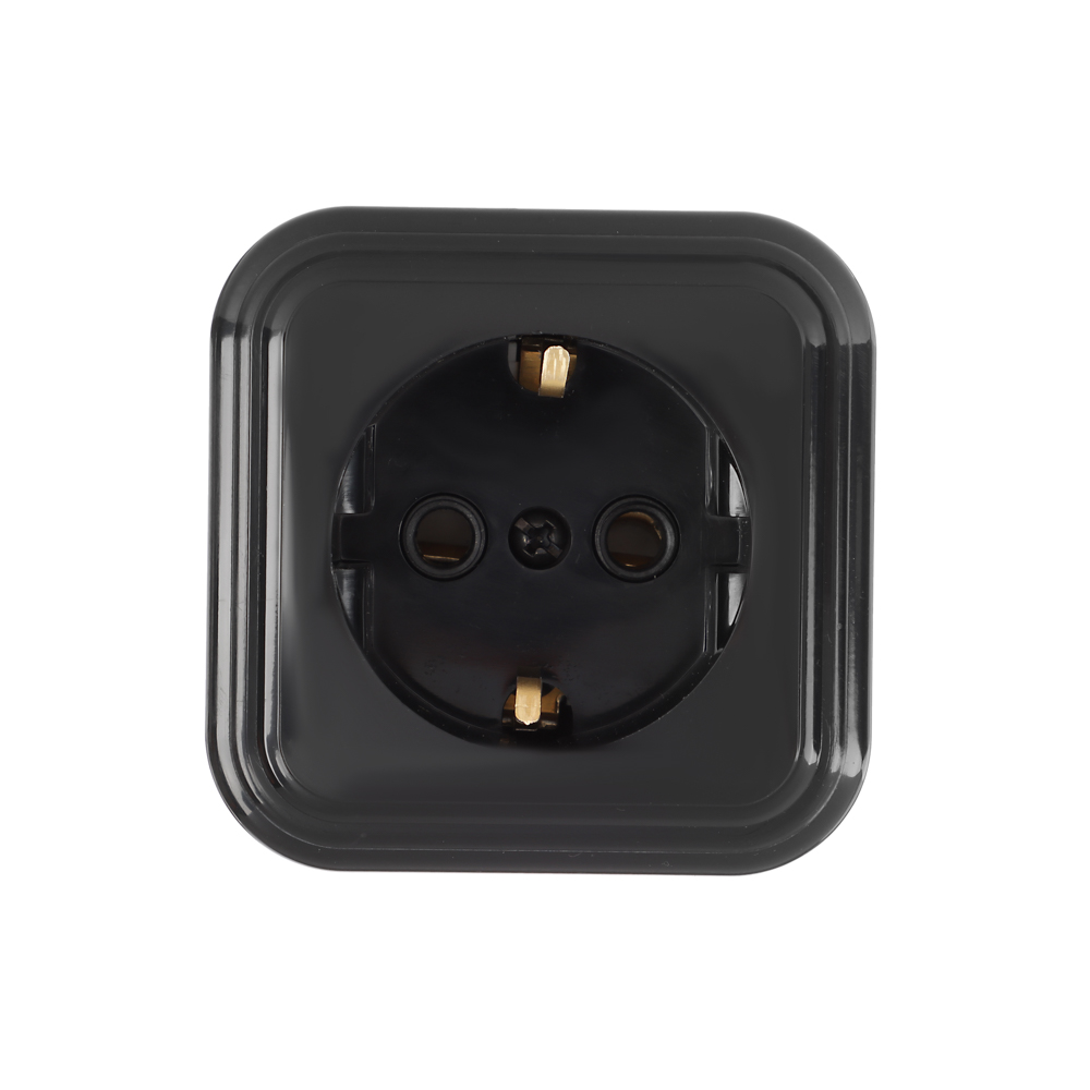 Розетка FORZA с заземляющим контактом RA 16-133-Ч, 250В, 16А, IP20, 65x65x41 мм, чёрная УХЛ4, арт.№ 904-008