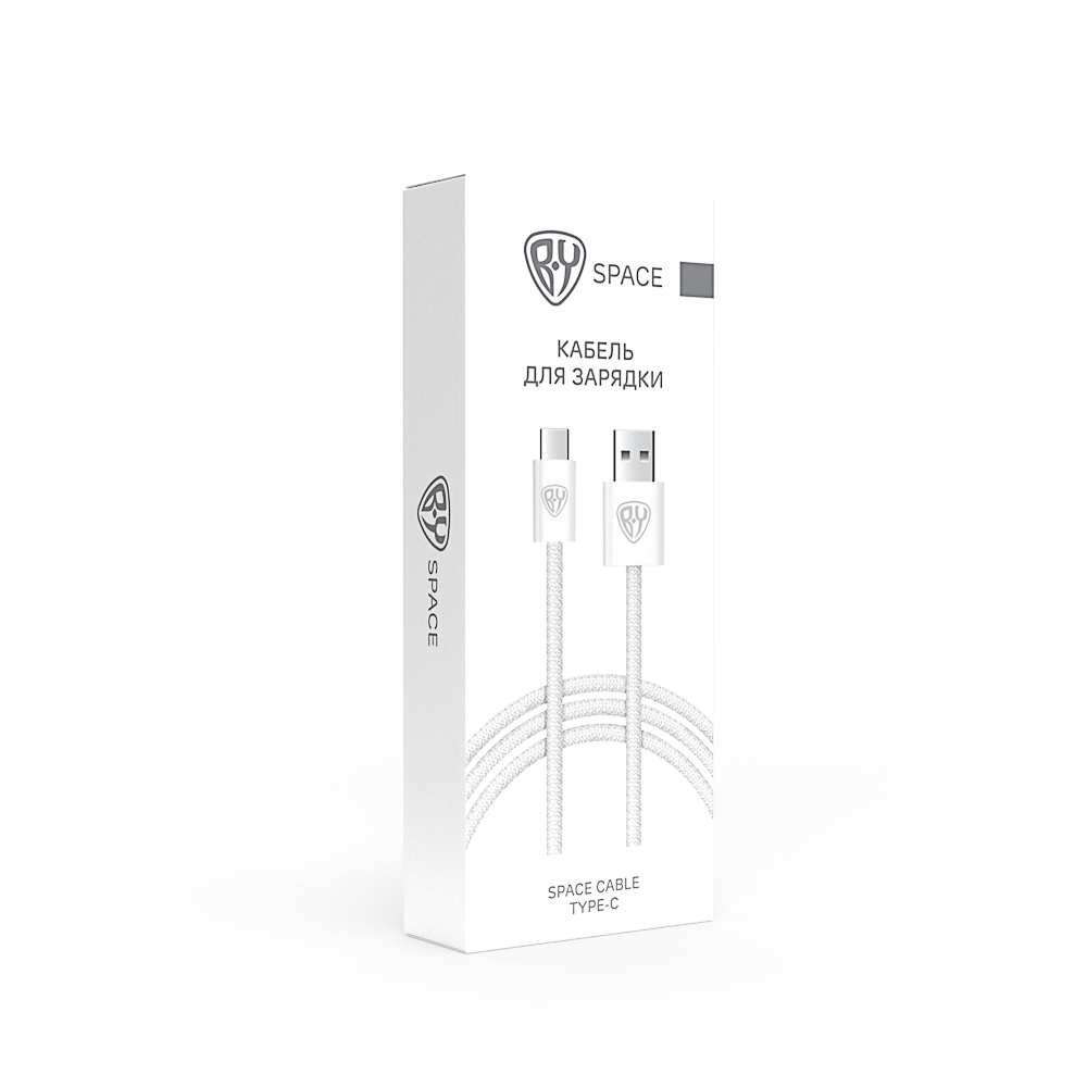 Кабель для зарядки USB(A)-Type C BY Space Cable, 1м, быстр зар 3А, QC, PD 20Вт, тканевый, белый, арт.№ 931-542