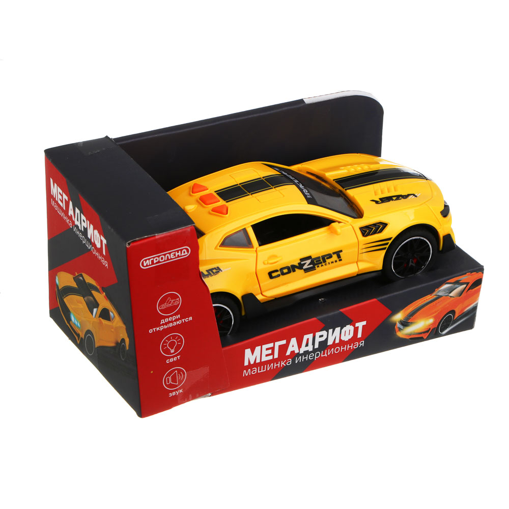 ИГРОЛЕНД Машина инерционная "Мега дрифт", свет, звук, 3хAG13, ABS,  17,2х7,2х5,3 см, 4 дизайна, арт.№ 292-477