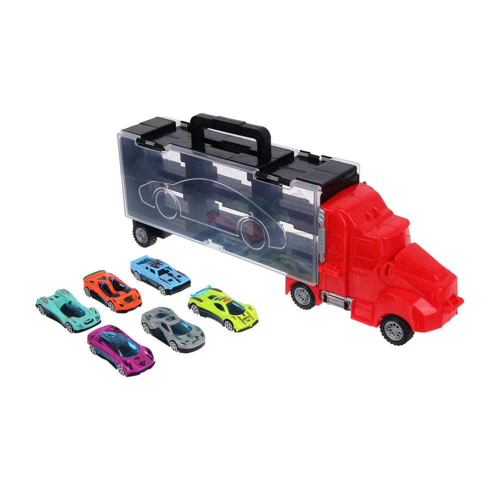 ИГРОЛЕНД Автоперевозчик, с запуском, 6 машинок, PP, 37х14,2х7,3 см, 2 дизайна, арт.№ 292-478