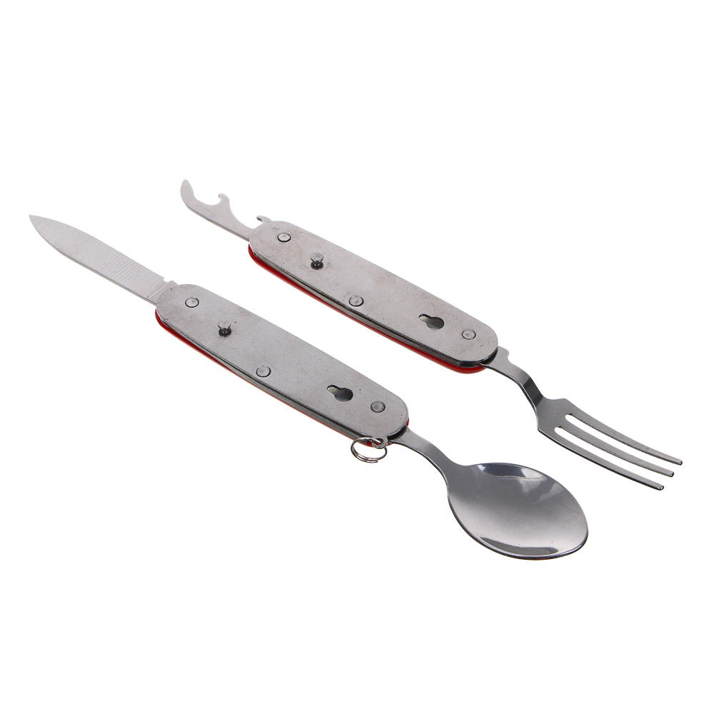 Набор туристический РОКОТ 4 в 1: нож, ложка, вилка, открывалка, нержавеющая сталь, арт.№ 070-047