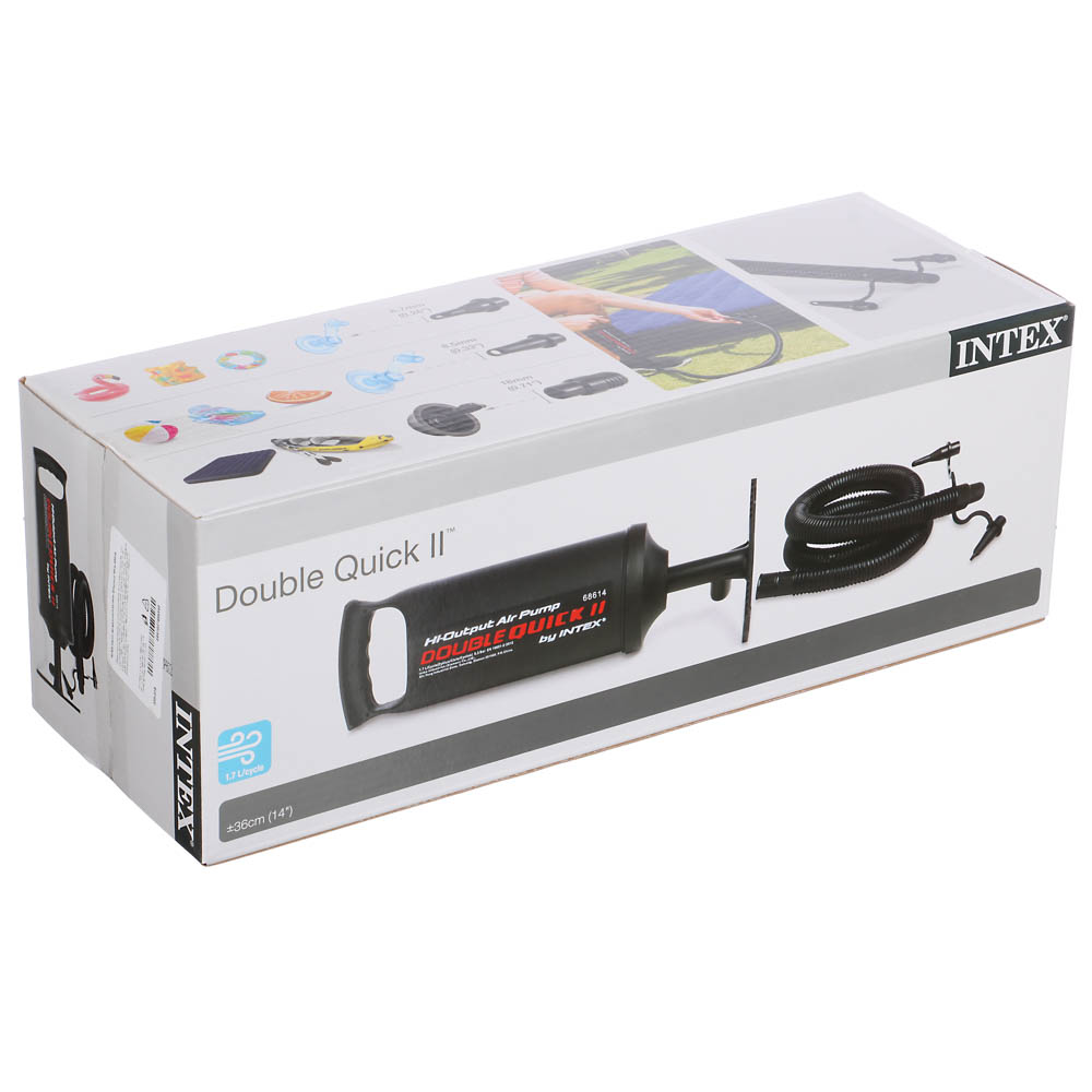 INTEX Насос ручной Double Quick II, объём 1,7л, 36см, 3 насадки в комплекте, 68614, арт.№ 359-318