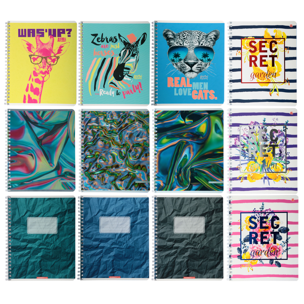 Тетрадь 48л. на спирали, в кл. ПРЕМИУМ, офсет, обл.картон, эффекты, 3 вида, 10118/8546, AP1, 10264, арт.№ 578-060