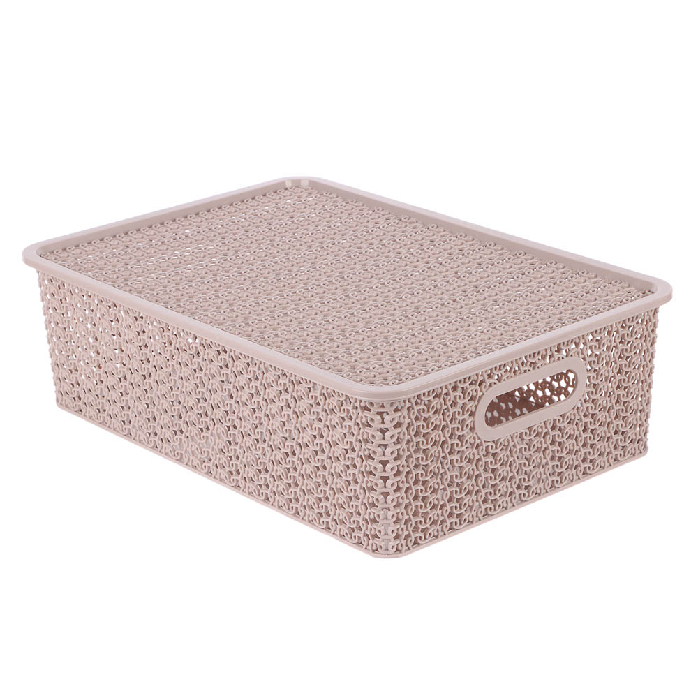 Корзинка Вязь 7,5л 350х245х105мм с крышкой, розовый нюд, арт.№ 457-843