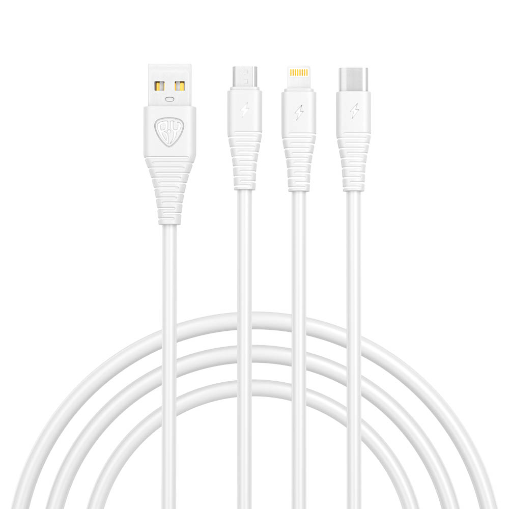 Кабель для зарядки 3в1 USB(A)-Type-C/microUSB/iP BY Base, 18W, 1,2 м, 3A, PVC, белый, арт.№ 931-600