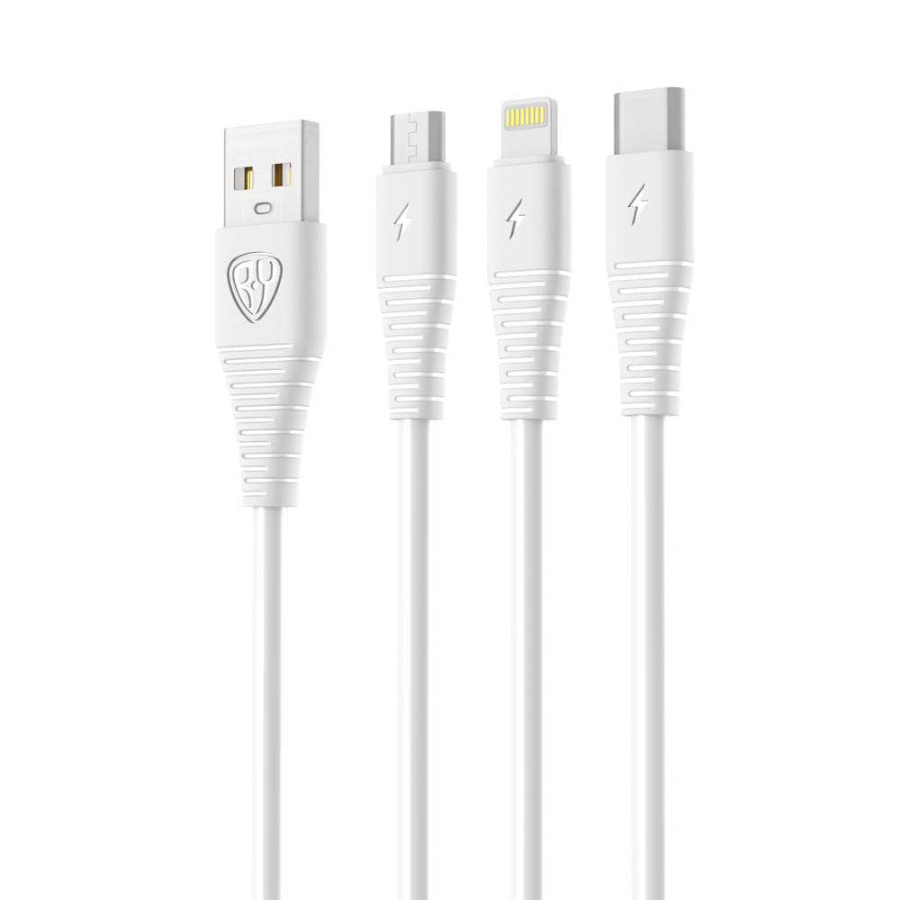 Кабель для зарядки 3в1 USB(A)-Type-C/microUSB/iP BY Base, 18W, 1,2 м, 3A, PVC, белый, арт.№ 931-600