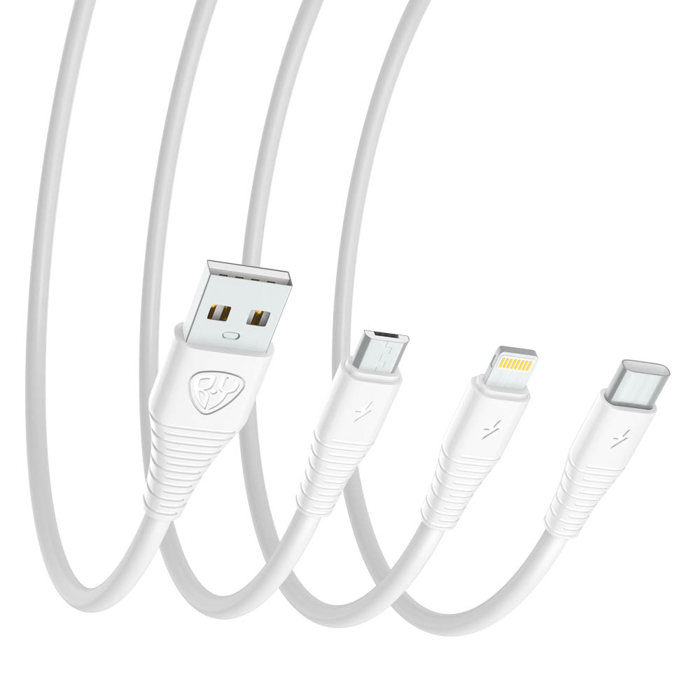 Кабель для зарядки 3в1 USB(A)-Type-C/microUSB/iP BY Base, 18W, 1,2 м, 3A, PVC, белый, арт.№ 931-600