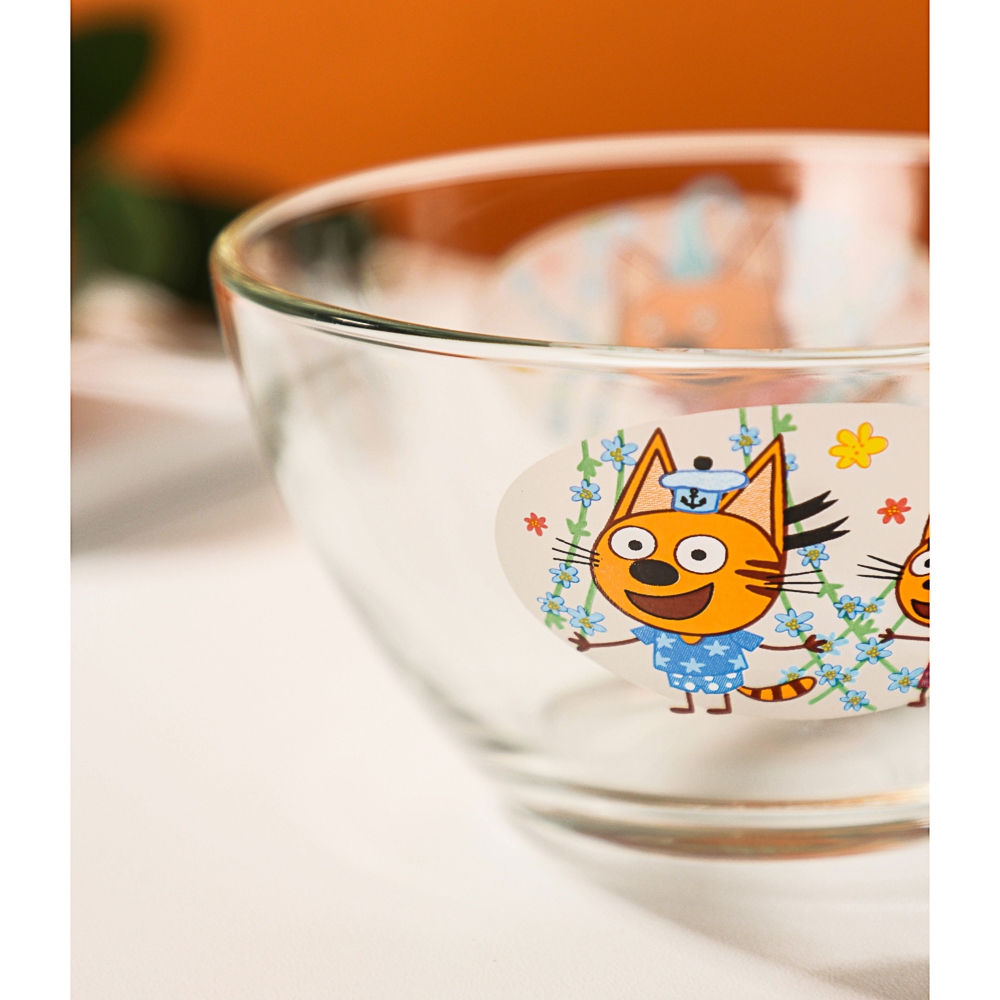 Салатник "Три кота, цветы" 13см, стекло, арт.№ 829-002