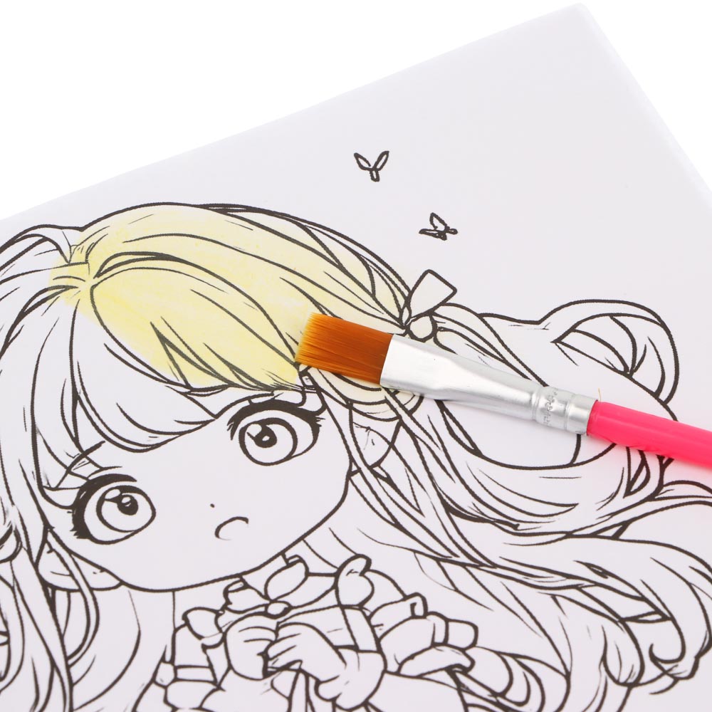 Раскраска детская "Анимэ" с наклейками и сухими красками 19стр, 19х19см, бумага, 4 дизайна, арт.№ 281-290