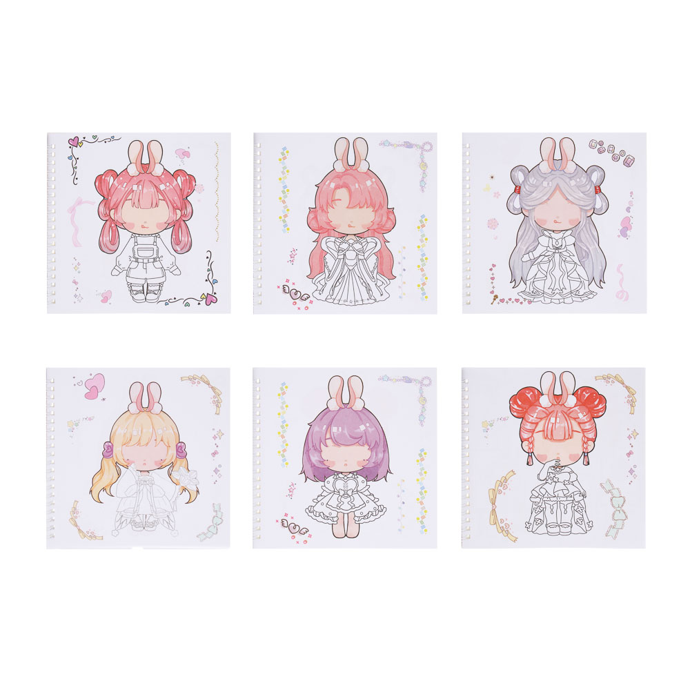 Раскраска детская "Анимэ" с наклейками и сухими красками 19стр, 19х19см, бумага, 4 дизайна, арт.№ 281-290