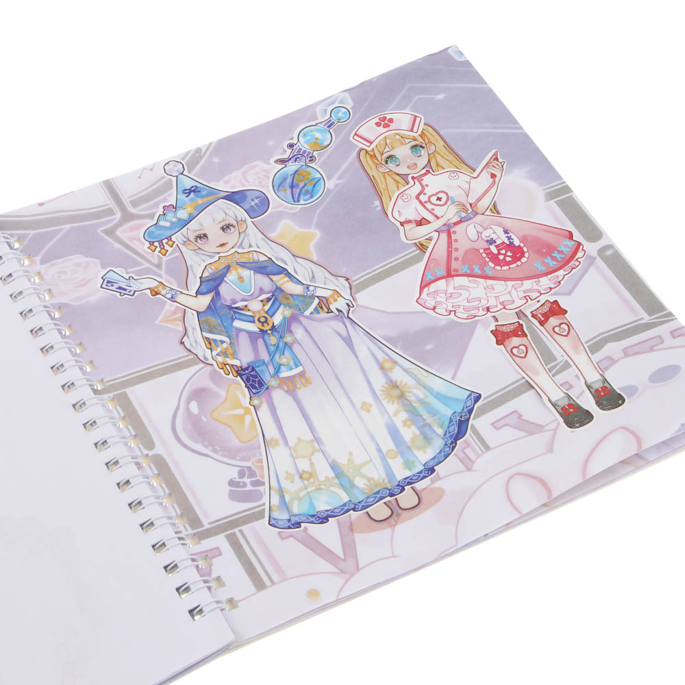 Раскраска детская "Анимэ" с наклейками и сухими красками 19стр, 19х19см, бумага, 4 дизайна, арт.№ 281-290