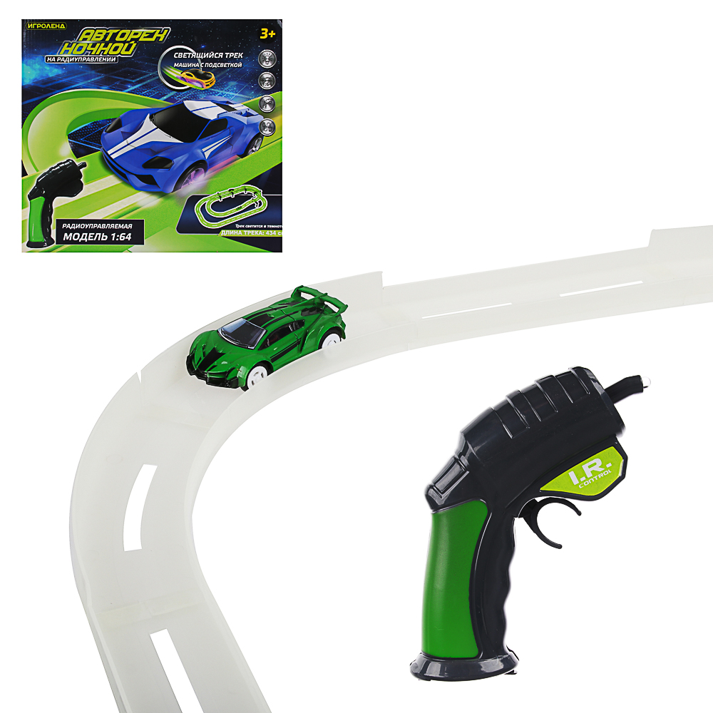ИГРОЛЕНД Трек двухуровневый "Ночные гонки" с беспроводным ПУ, светящийся, 2АА, PP, PS, 36х32х6см, арт.№ 276-106