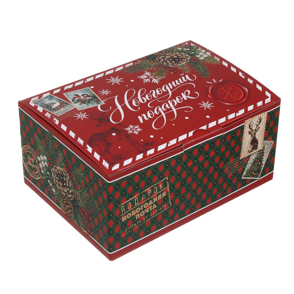 Коробка подарочная новогодняя тм СНОУ БУМ складная, 22x15x10см, 4 диз, картон, арт.№ 780-019