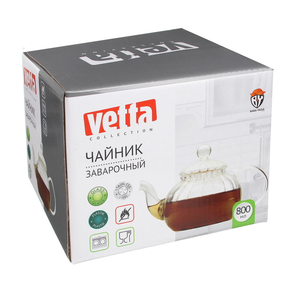 VETTA Чайник заварочный 800мл, с металлическим фильтром, стекло, арт.№ 850-158