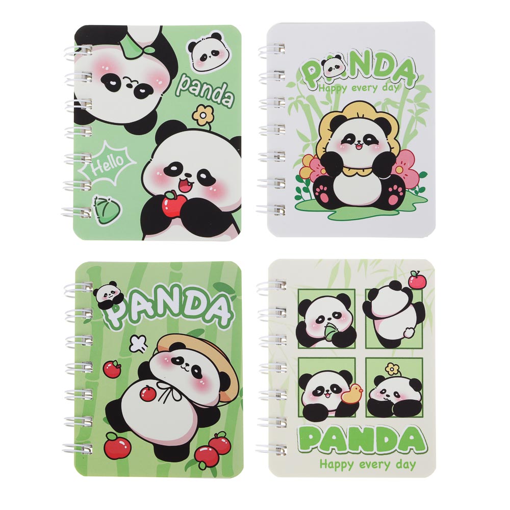 Записная книжка на спирали, 8х10см, 78 л., 4 дизайна, Панды, арт.№ 574-082