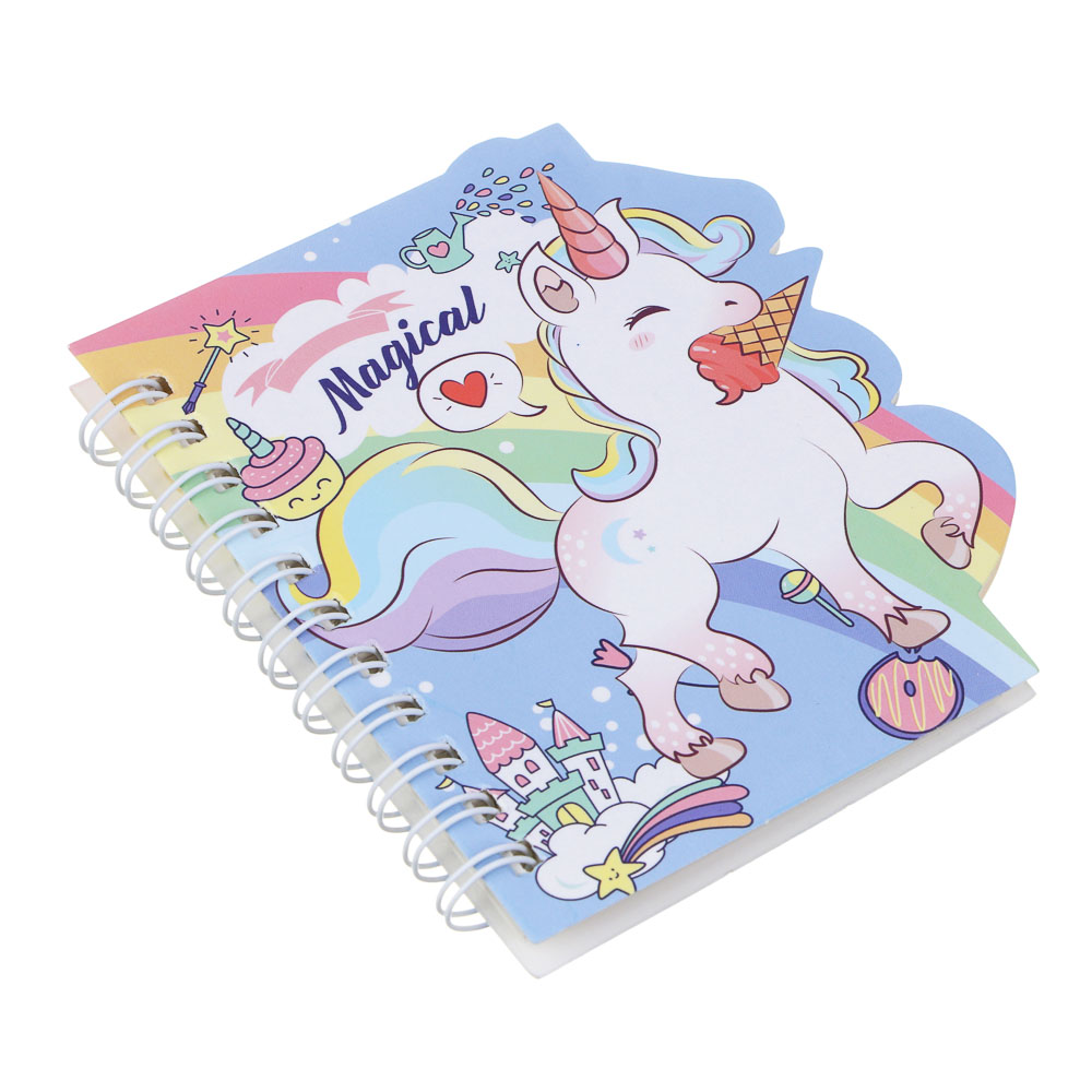 Записная книжка на спирали, фигурная обложка, 9,5х10,5см, 58 л., 4 дизайна, Единороги, арт.№ 574-083