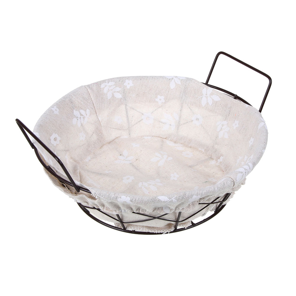 Корзина для мелочей тм VETTA Селеста, круглая, металл, лён, полиэстер, 21х21х7см, 2 дизайна, арт.№ 414-094