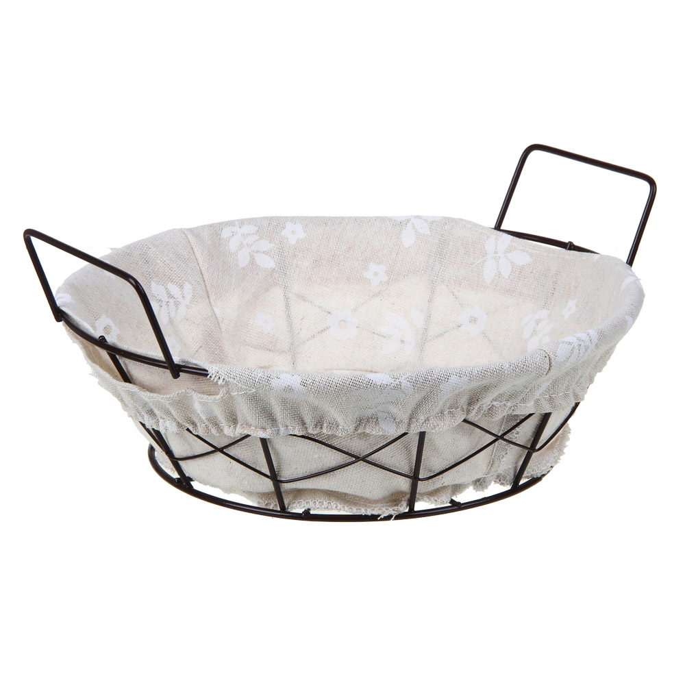 Корзина для мелочей тм VETTA Селеста, круглая, металл, лён, полиэстер, 21х21х7см, 2 дизайна, арт.№ 414-094