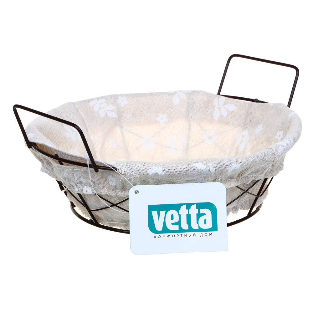 Корзина для мелочей тм VETTA Селеста, круглая, металл, лён, полиэстер, 21х21х7см, 2 дизайна, арт.№ 414-094