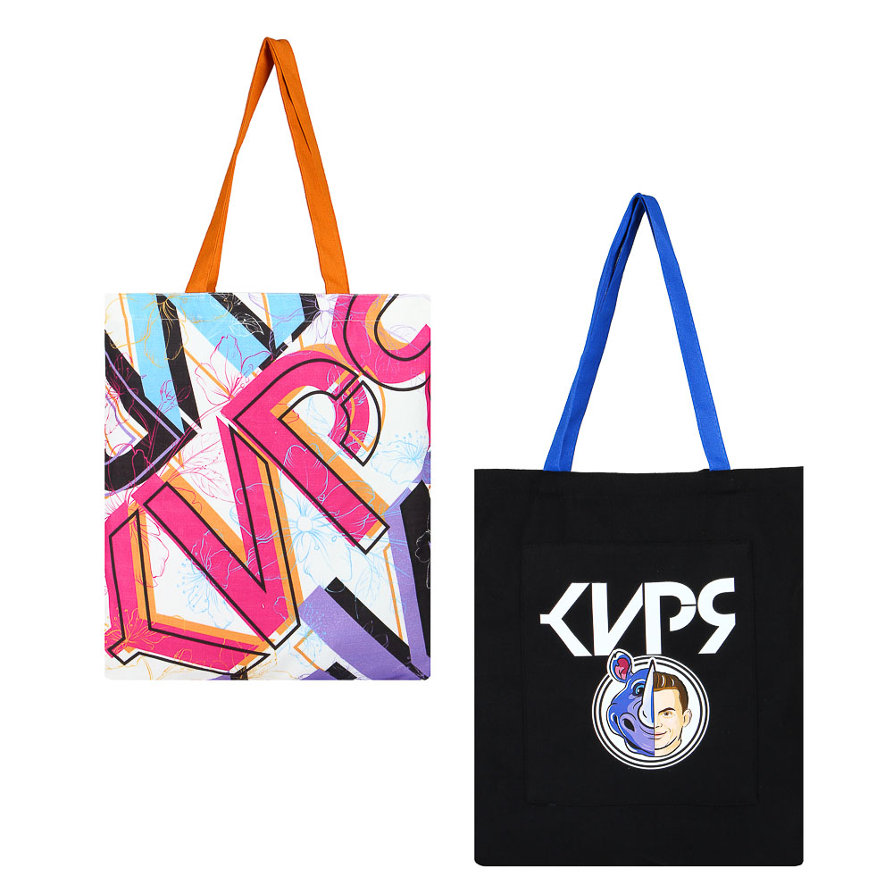 КИРЯ Сумка-шоппер, 38x42см, внутр.карман, длинные ручки 58 см, ПЭ под ткань, полноцв.печать, 2диз., арт.№ 090-016