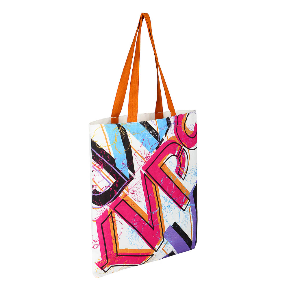 КИРЯ Сумка-шоппер, 38x42см, внутр.карман, длинные ручки 58 см, ПЭ под ткань, полноцв.печать, 2диз., арт.№ 090-016