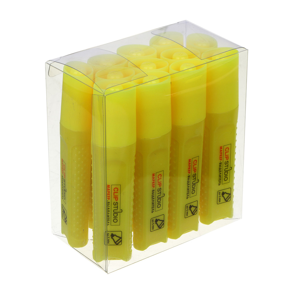 Маркер-выделитель ClipStudio желтый, плоский корпус, скошенный наконечник, арт.№ 613-127