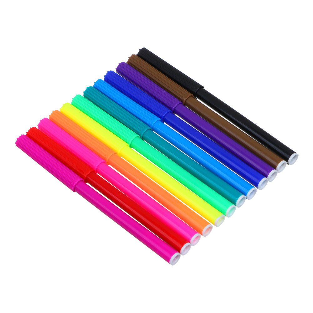 МИЛЫЙ КОТИК Фломастеры 12 цветов, с цвет. вентилир. колпачком, большие, смываемые, пл., ПВХ пенал, арт.№ 256-276