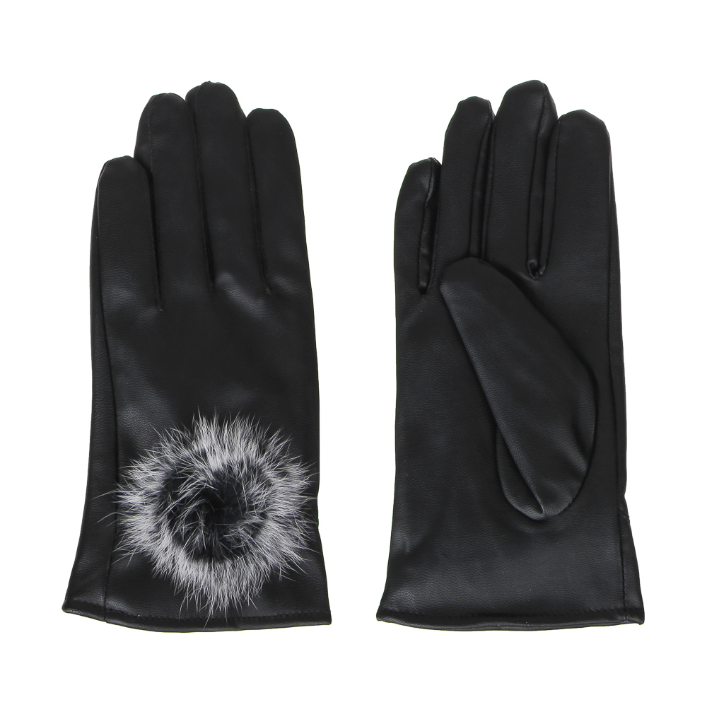 Перчатки женские с декором,  р-р 20, ПУ, черные, ПВ2020-20, арт.№ 363-257
