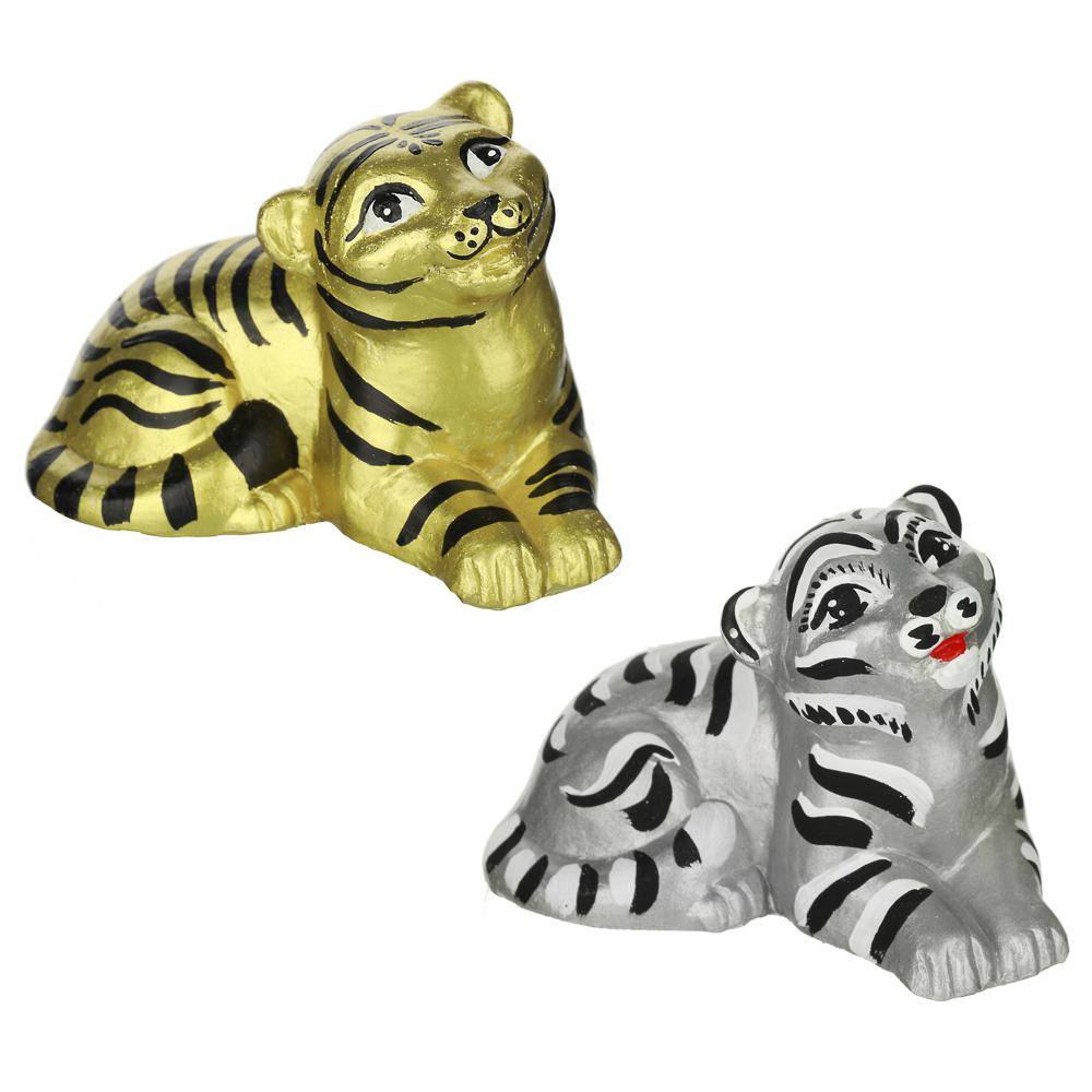 Фигурка "Тигренок лежит" гипс, 10,7х6,2х7,2см, золото и серебро, арт.№ 398-272