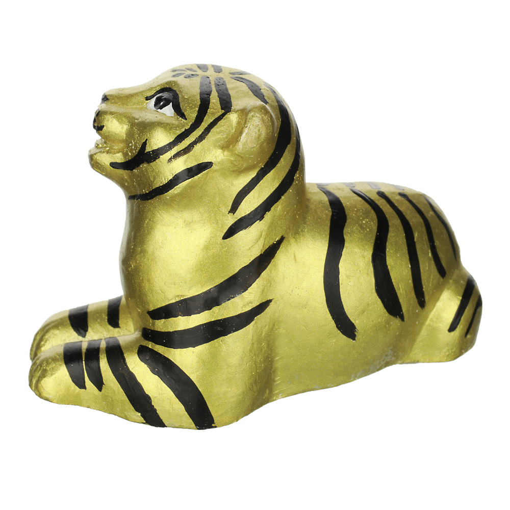 Фигурка "Тигренок лежит" гипс, 10,7х6,2х7,2см, золото и серебро, арт.№ 398-272
