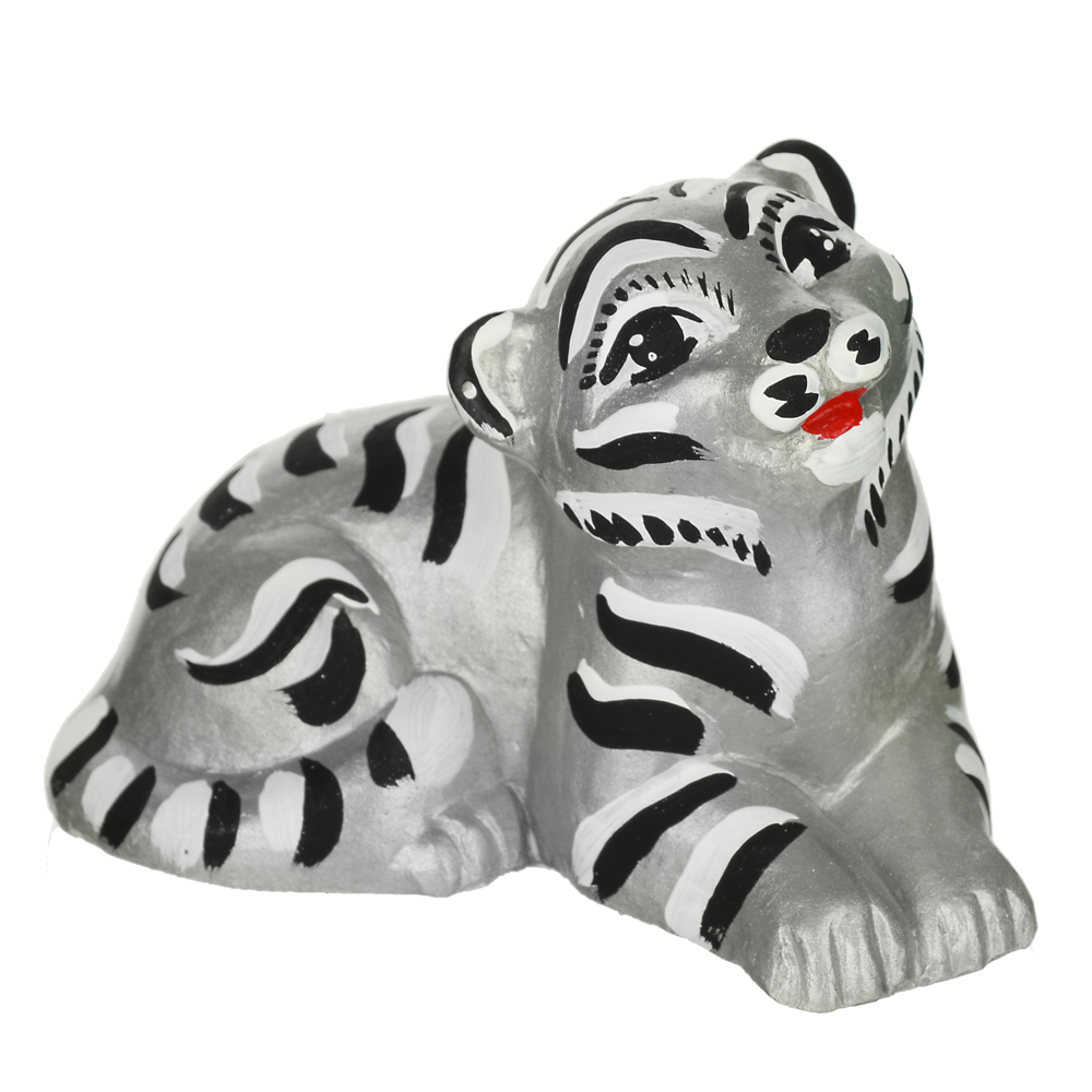 Фигурка "Тигренок лежит" гипс, 10,7х6,2х7,2см, золото и серебро, арт.№ 398-272