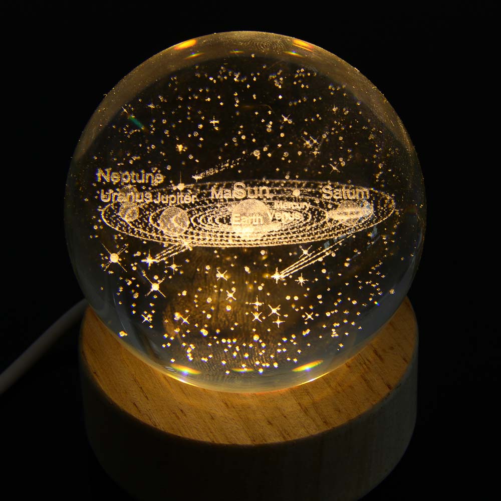 Светильник LED, USB, стекло, дерево, теплый свет, 6х7,5см, арт.№ 695-012