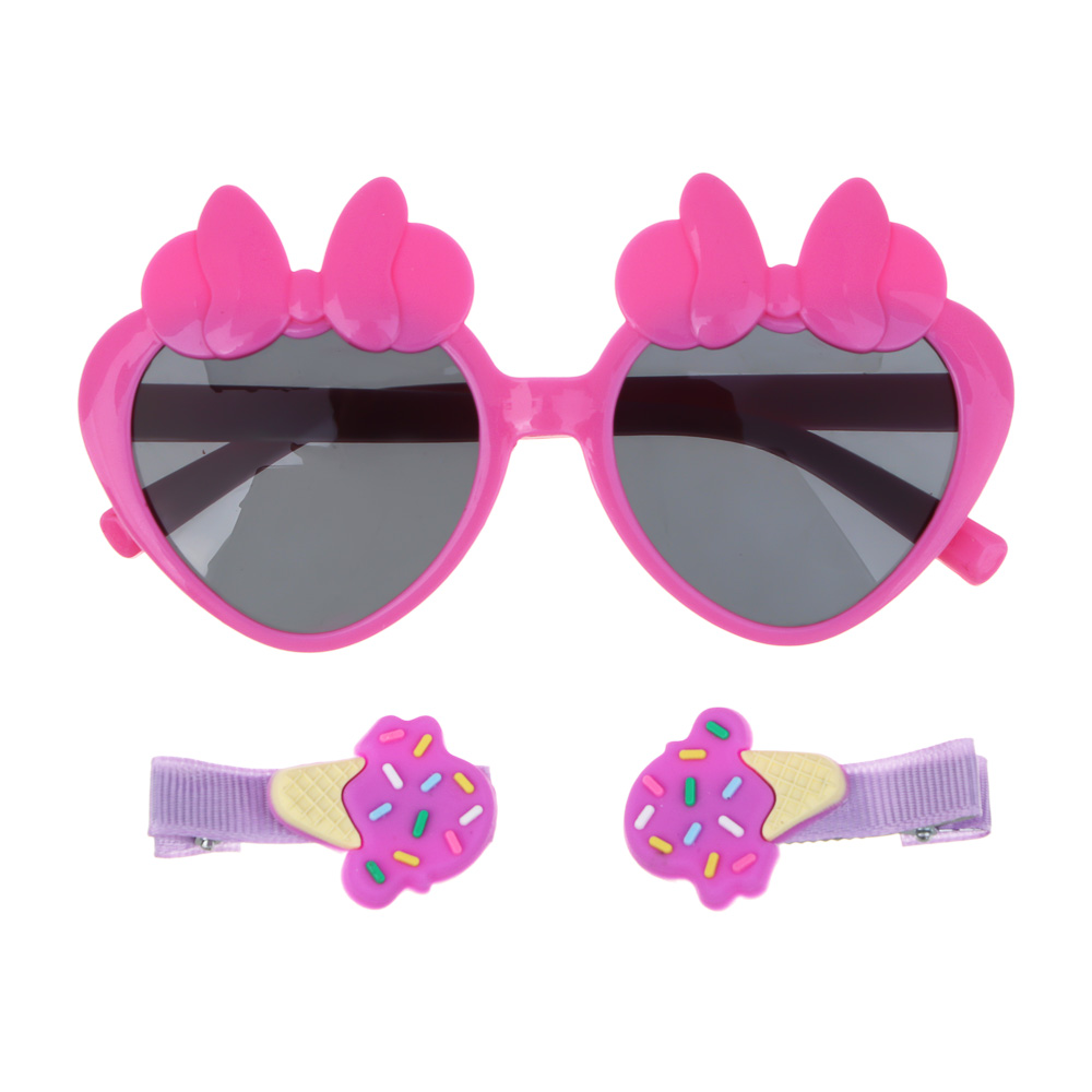 GALANTE Набор детский 3 пр. : Очки солнцезащитные 125x41мм, заколки 2 шт. 4,6 см, 6 дизайнов, арт.№ 304-508