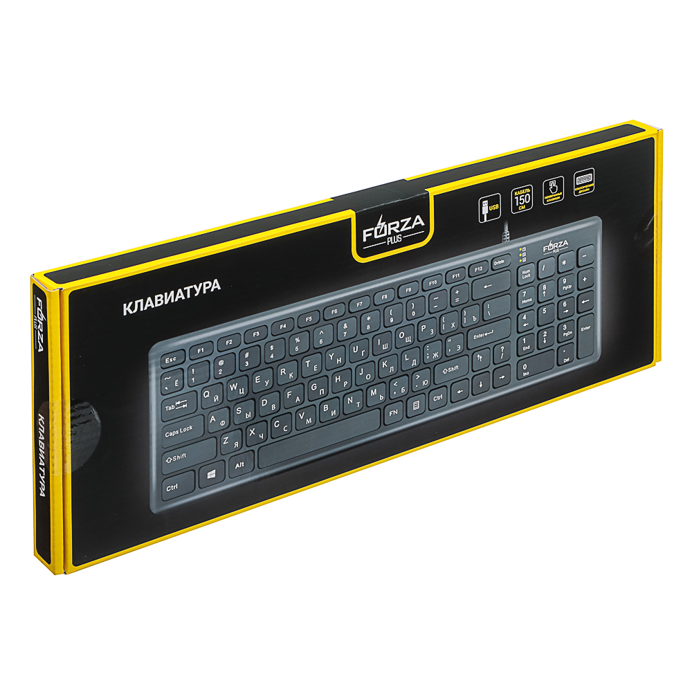 Клавиатура проводная FORZA, черный, 382x126x21.3мм, кабель 150см, арт.№ 405-108