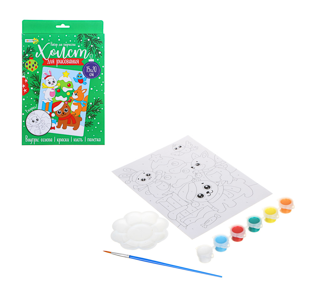 ХОББИХИТ Набор для творчества "Холст для рисования", бумага, пластик, акрил, 15х20х0,1см, 5 диз., арт.№ 284-246