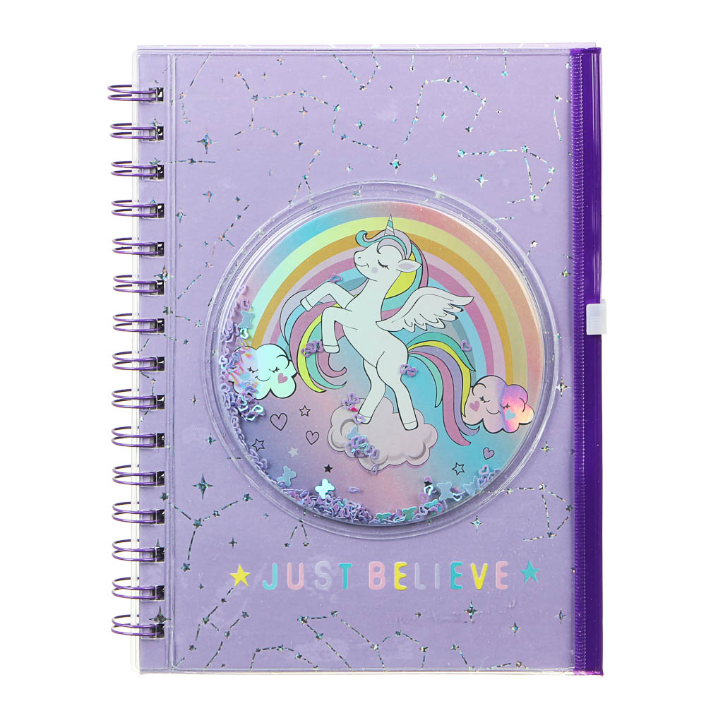 Зап.книжка 80л., 21х15см, тв.обл., пенал на молнии, объем.апплик. с подвиж.блестками, спираль, 3 диз, арт.№ 557-007