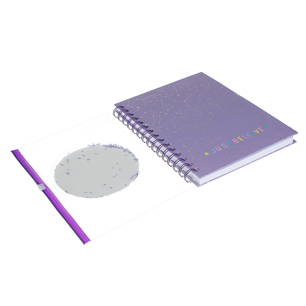 Зап.книжка 80л., 21х15см, тв.обл., пенал на молнии, объем.апплик. с подвиж.блестками, спираль, 3 диз, арт.№ 557-007