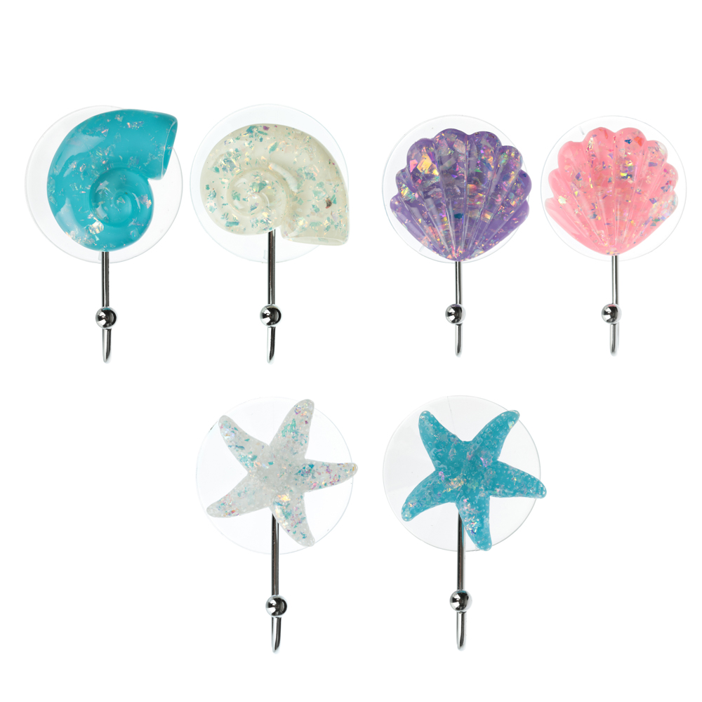 VETTA Набор крючков для полотенец 2 шт на присоске "Море", пластик, 8x9см, 6 дизайнов, арт.№ 463-113