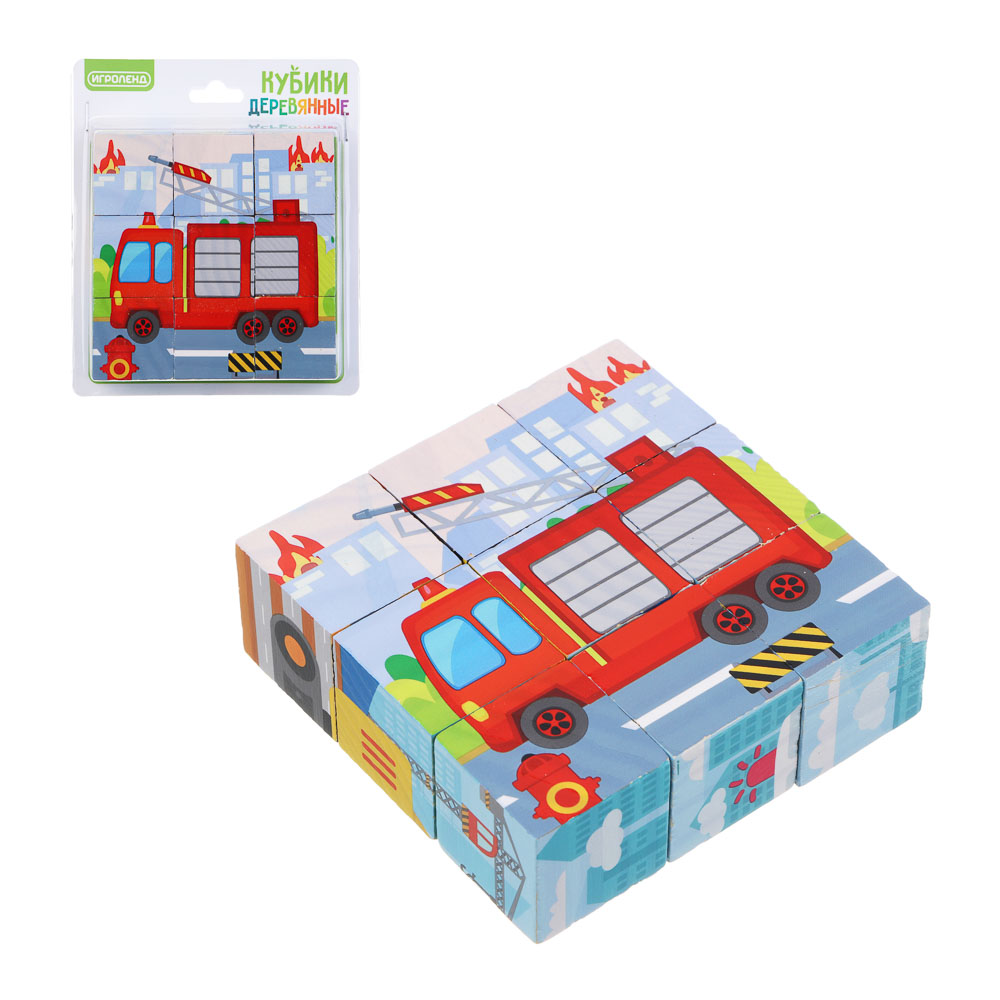ИГРОЛЕНД Кубики деревянные развивающие для малышей, 13х15см, 4 дизайна, дерево, арт.№ 891-009