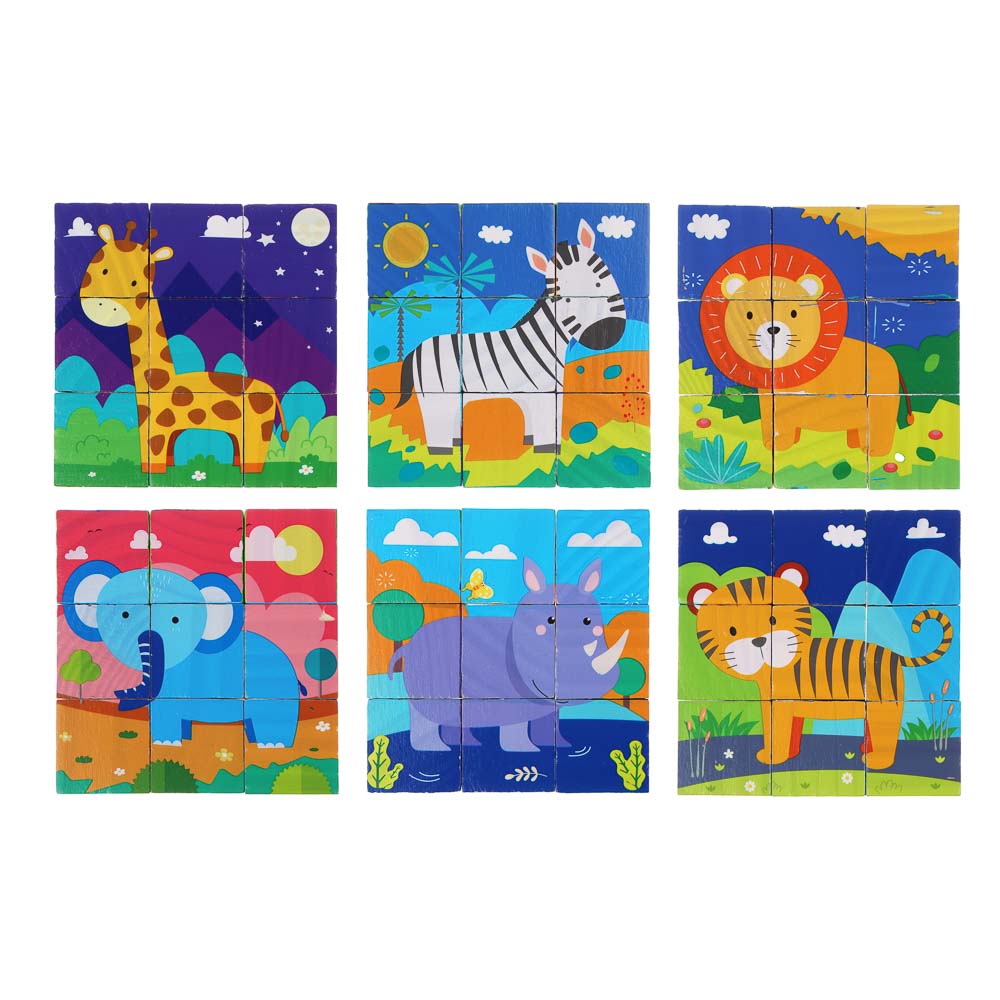 ИГРОЛЕНД Кубики деревянные развивающие для малышей, 13х15см, 4 дизайна, дерево, арт.№ 891-009