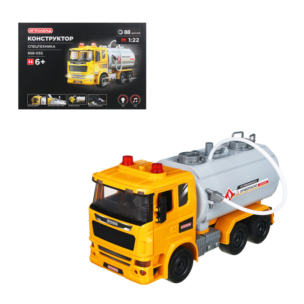 ИГРОЛЕНД Конструктор Спецтехника, свет, звук, 6LR44, 88-115дет., АБС, 40х28х12см, 6 дизайнов, арт.№ 858-055