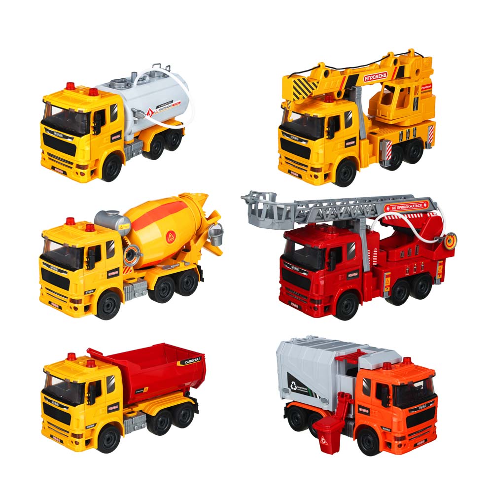ИГРОЛЕНД Конструктор Спецтехника, свет, звук, 6LR44, 88-115дет., АБС, 40х28х12см, 6 дизайнов, арт.№ 858-055
