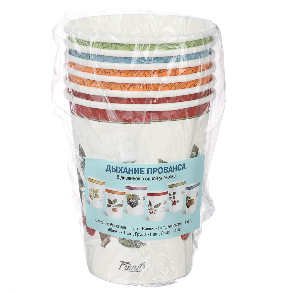 Набор бумажных одноразовых стаканов 6 шт, 250 мл, диз. 1, арт.№ 530-401