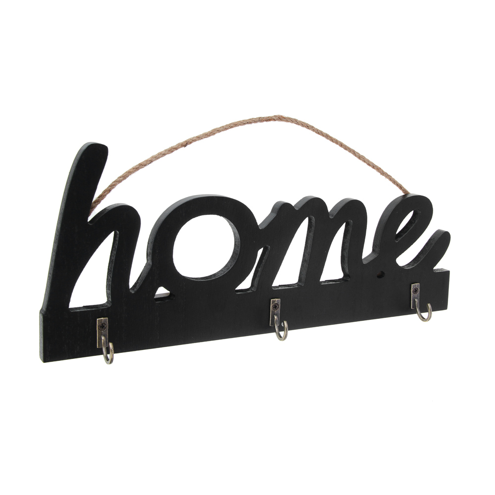 Ключница открытого типа HOME на 3 крючка, 30x3,5x13 см, МДФ, цвет черный, арт.№ 510-003