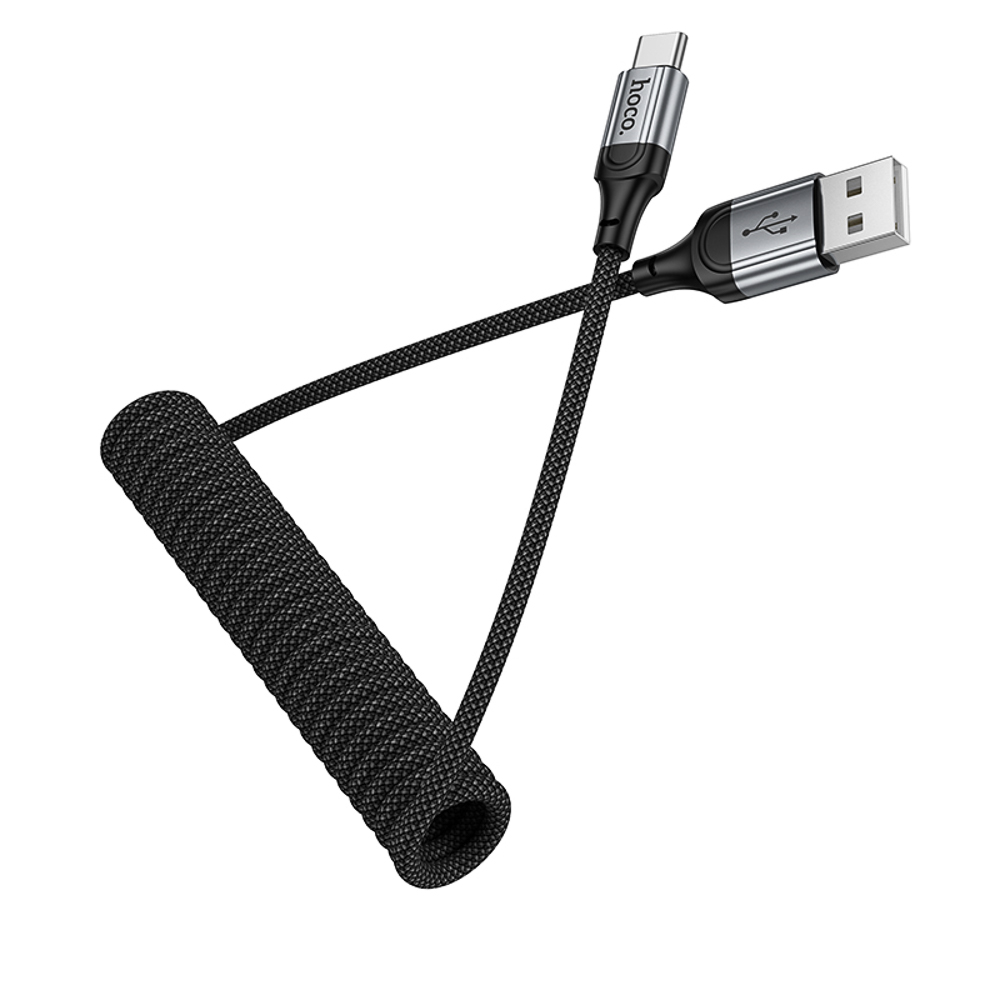Кабель для зарядки USB(A)-Type C hoco. модель X121 Nuevo, 1 м, пружинный, черный, арт.№ 931-568